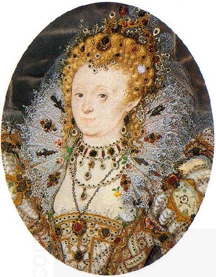 Nicholas Hilliard Portrait miniature of Elizabeth I of England with a crescent moon jewel in her hair China oil painting art